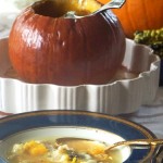 Pumpkin Leek Soup Baked in a Pumpkin
