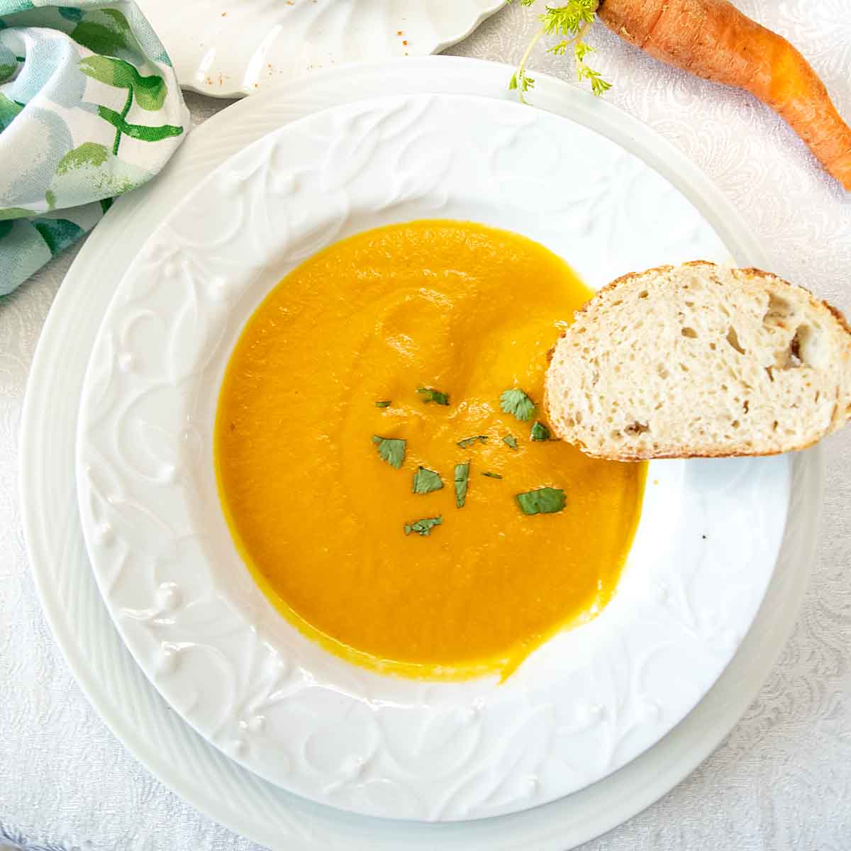 Carrot Ginger Soup with bread slice