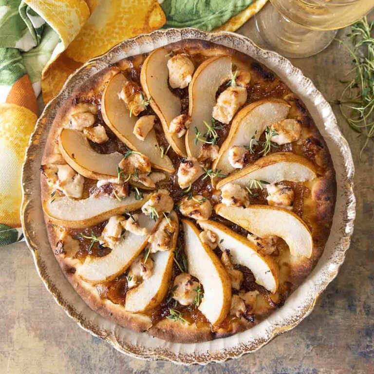 Caramelized Onion Pizza with Goat Cheese and Pears