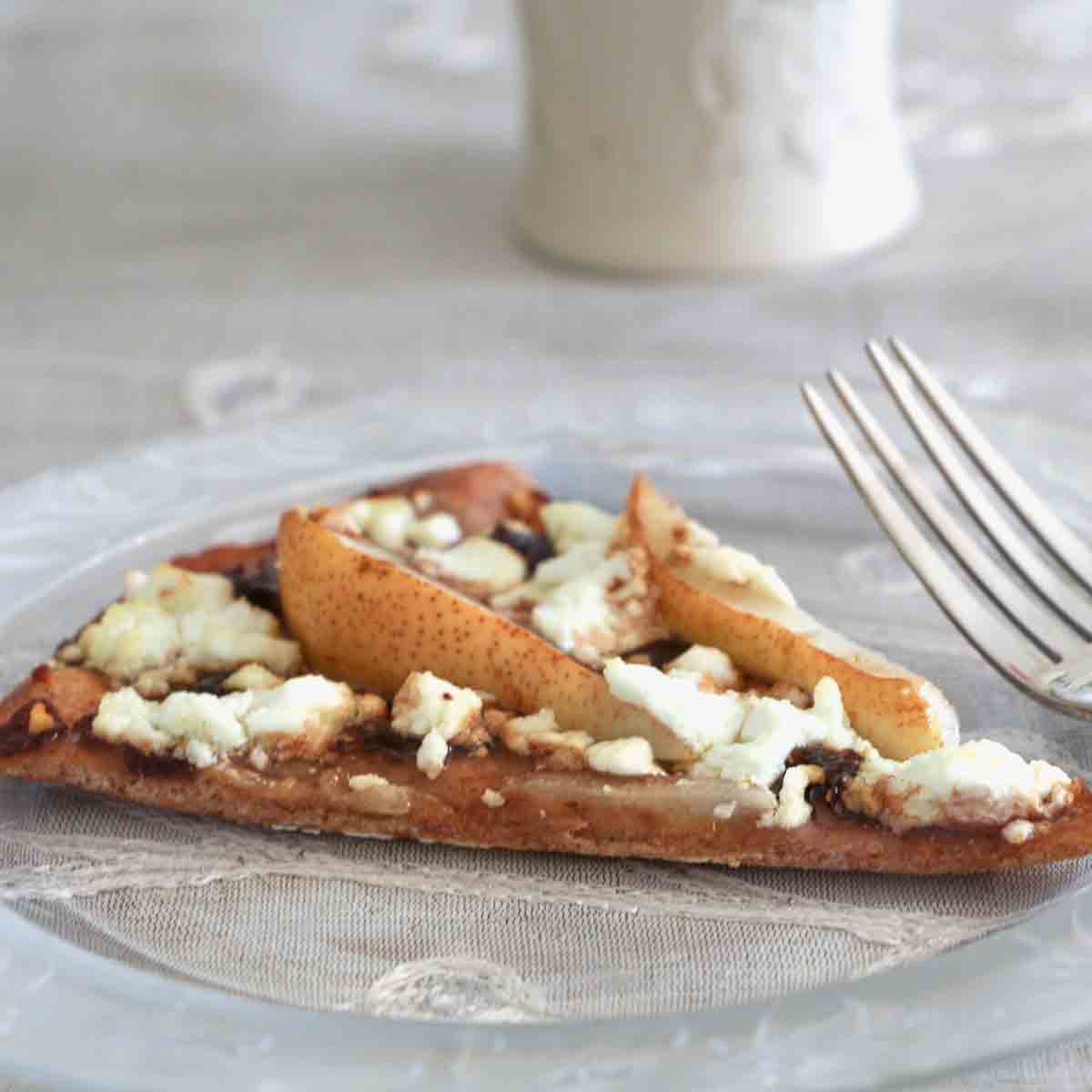Onion Pear Goat Cheese Pizza Slice