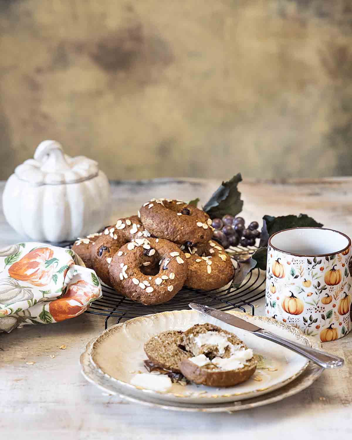 pumpkin bagels served