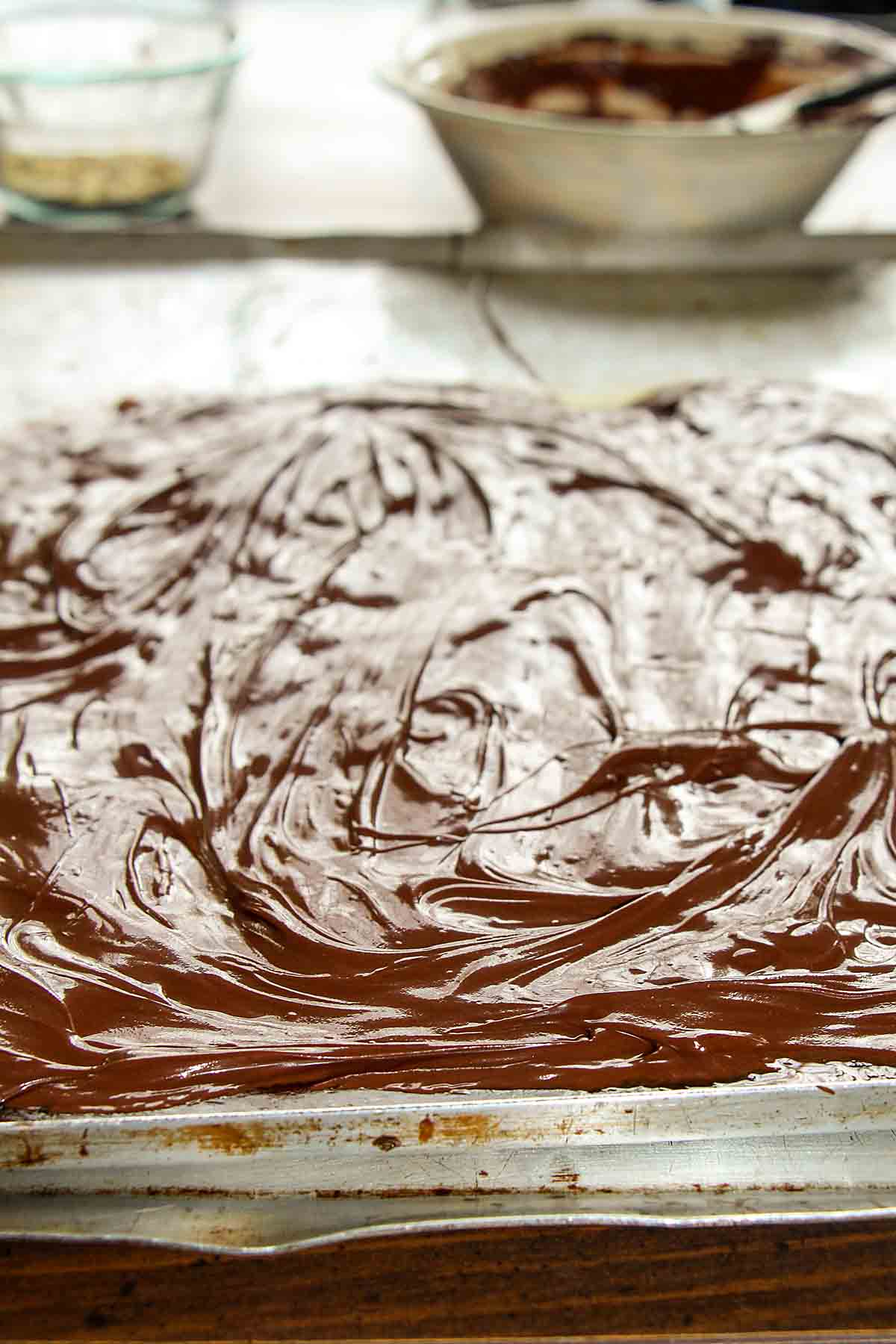 top with melted chocolate