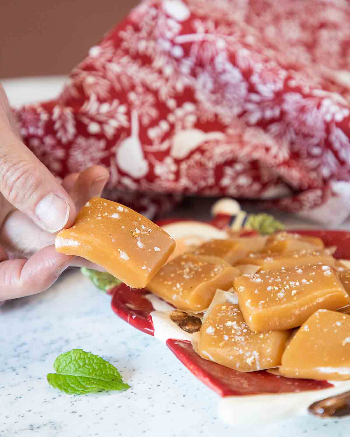 a slightly floppy piece of caramel