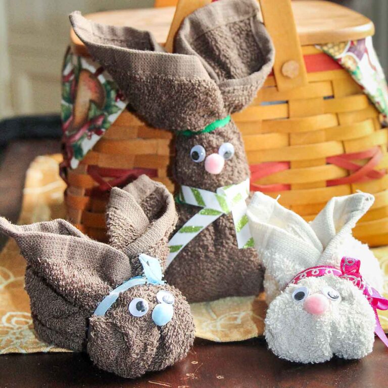 Washcloth bunny shower favors