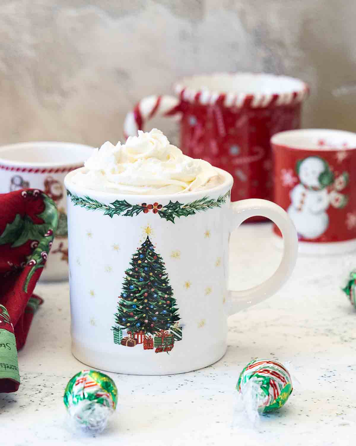 Hershey's Hot Cocoa in holiday mugs