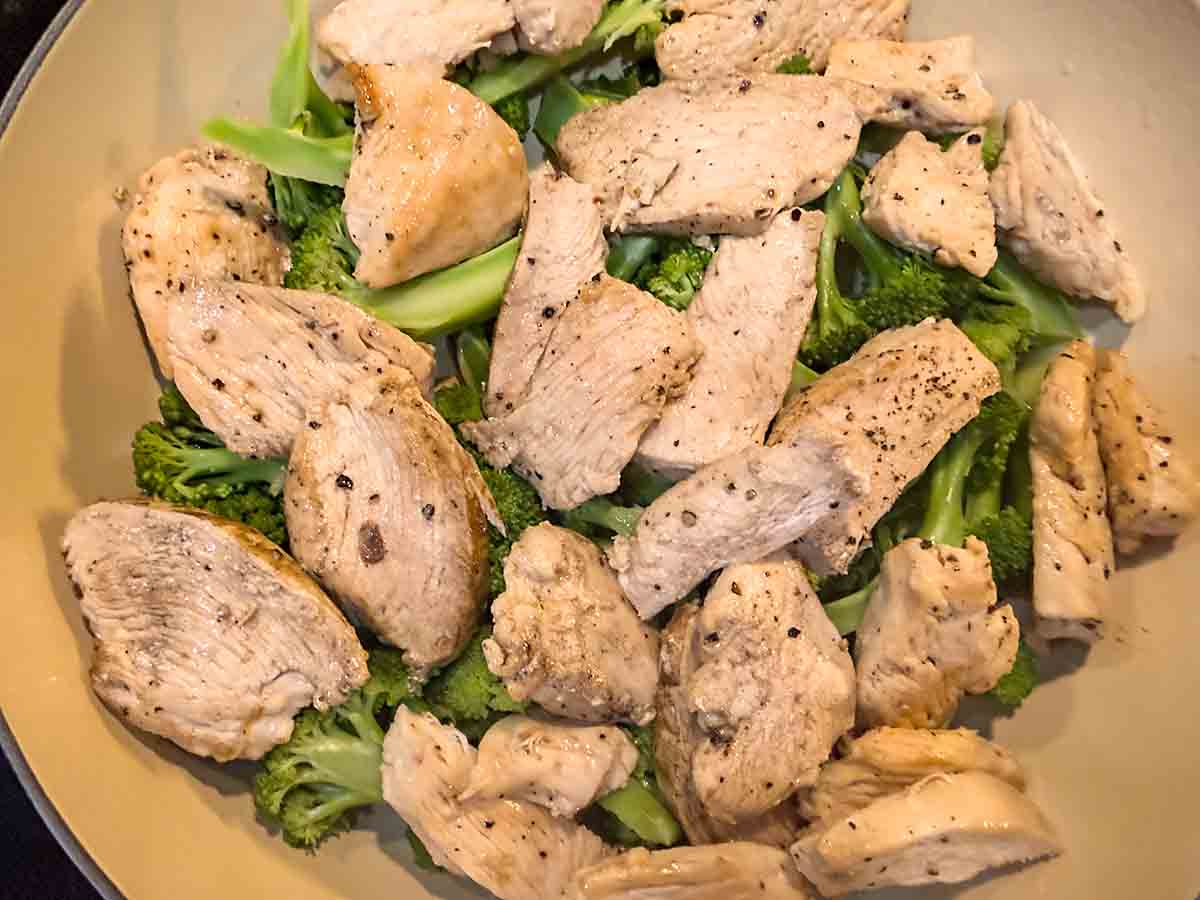 broccoli and chicken in baking dish