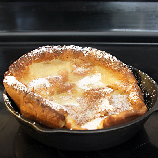 pancakes in a cast iron skillet