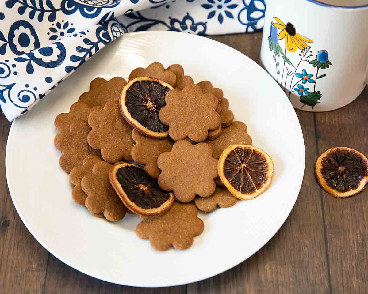 Pepparkakor (Swedish Ginger Cookies) styled in blue