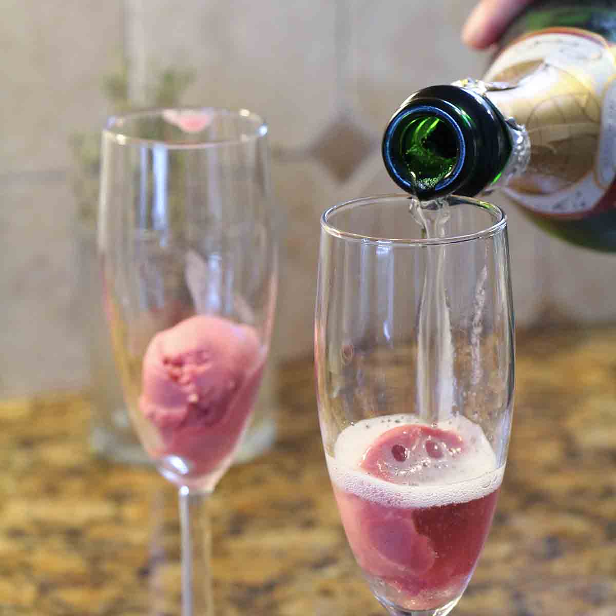 Pouring champage over sorbet