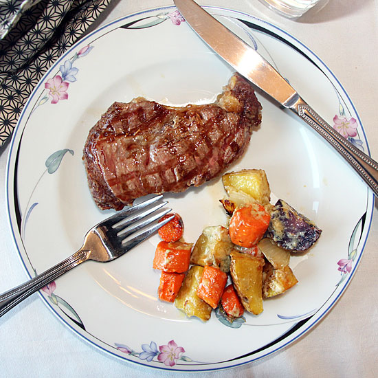 Blue Cheese Roasted Vegetables with steak from above