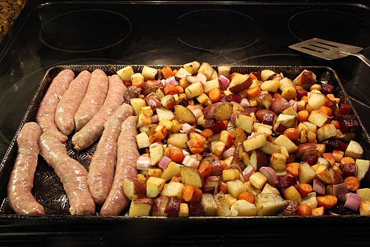 Add sausage to One Pan Roasted Roots & Sausage