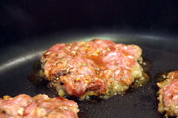 Fry patties for Homemade Italian Sausage Sandwiches