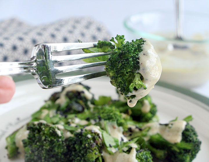 Roasted Frozen Broccoli in Tahini Sauce
