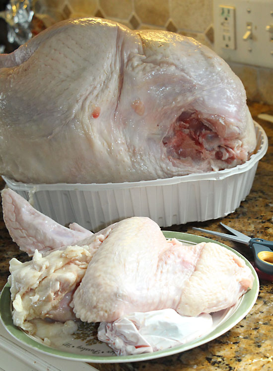 Cutting up semi-frozen turkey
