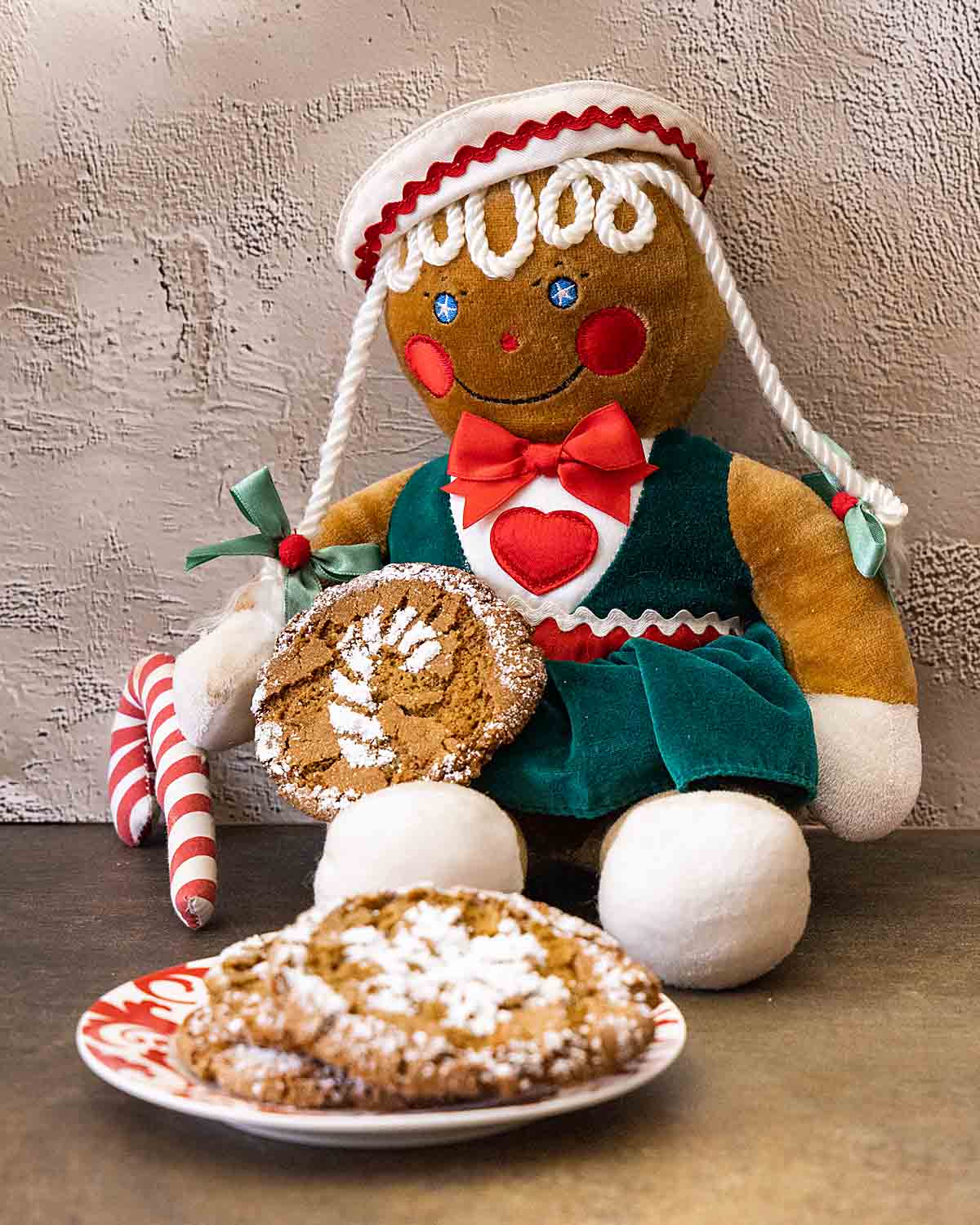 gluten free molasses cookies with gingerbread stuffed doll
