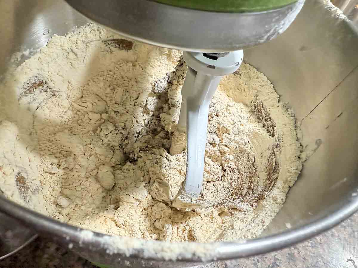 blend dry ingredients into butter mixture