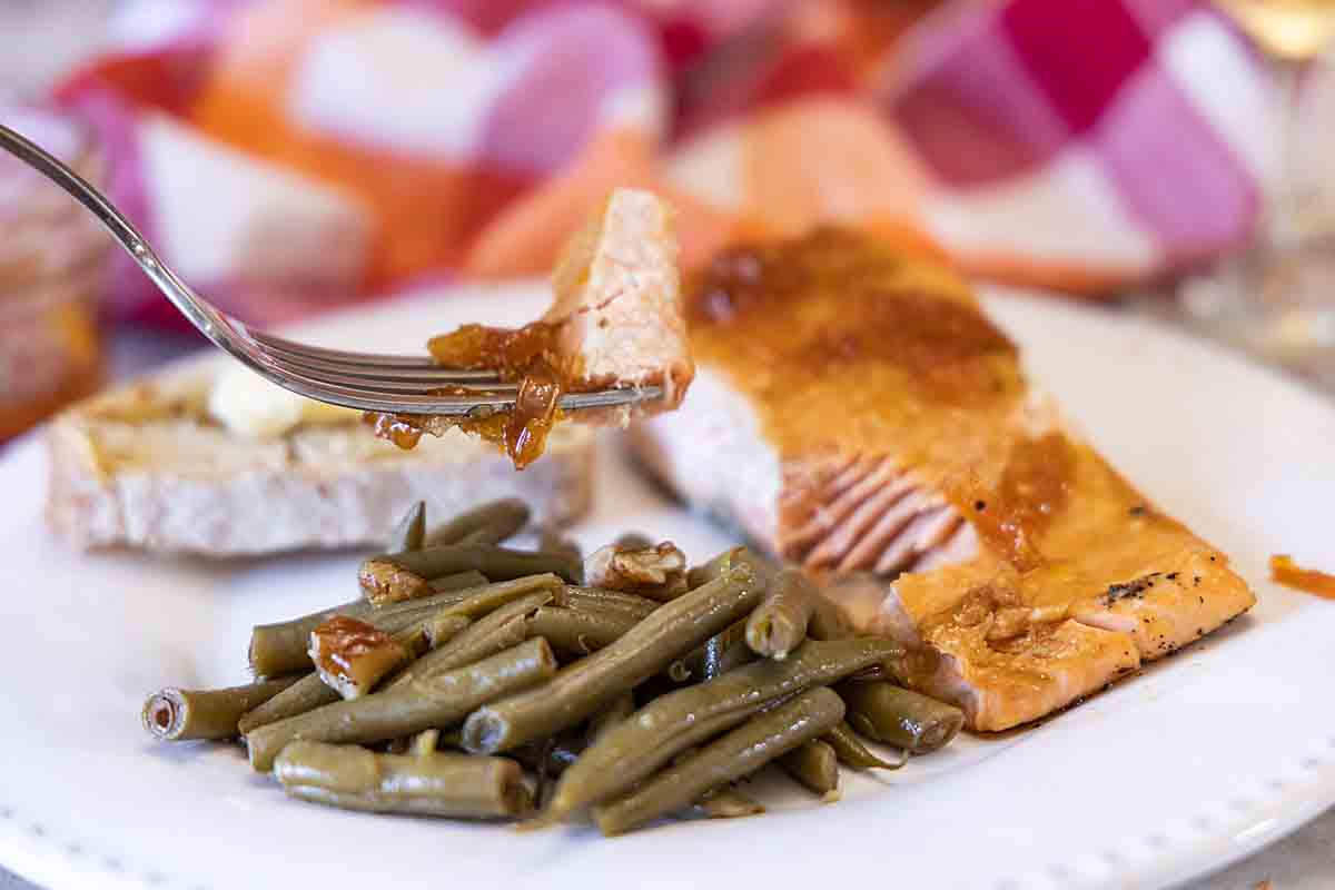 bite of Orange Marmalade Salmon
