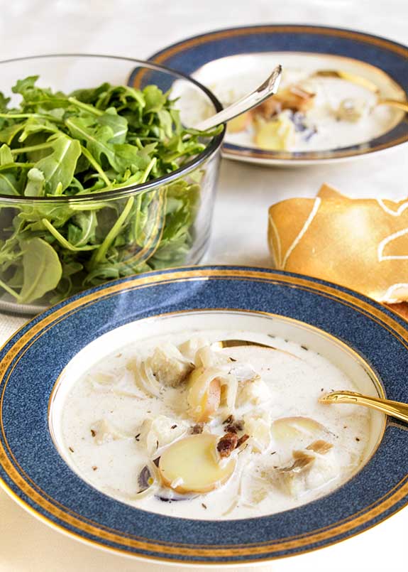 This rich fish chowder makes a delicious entree or starter soup. With simple ingredients & full flavor, it is perfect for everyday or special occasions.