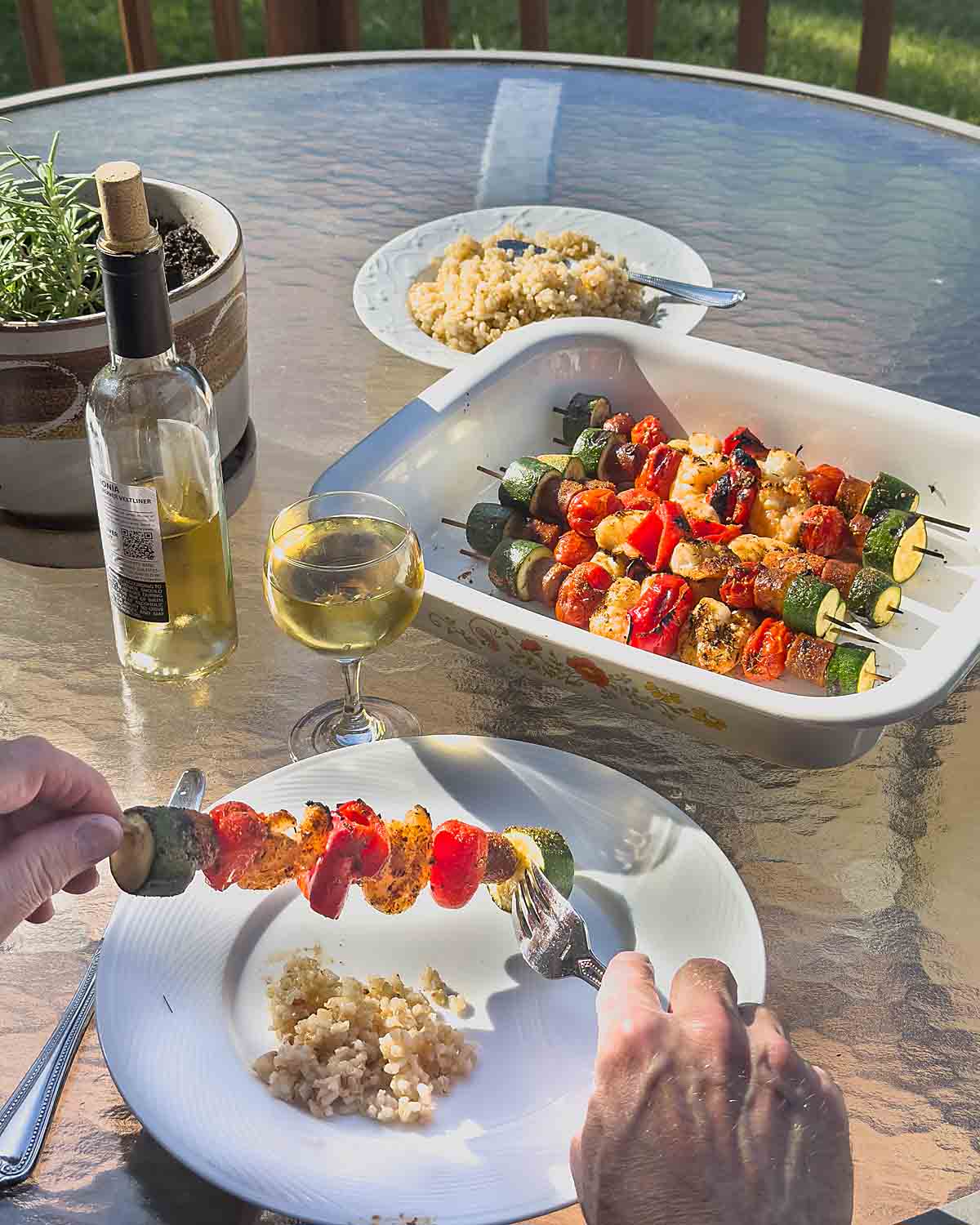 Cajun shrimp kabobs served