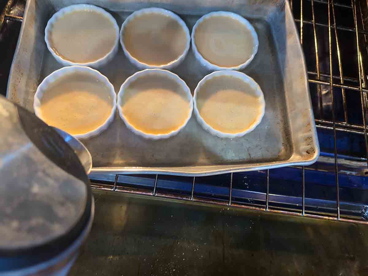 pour water into baking dish