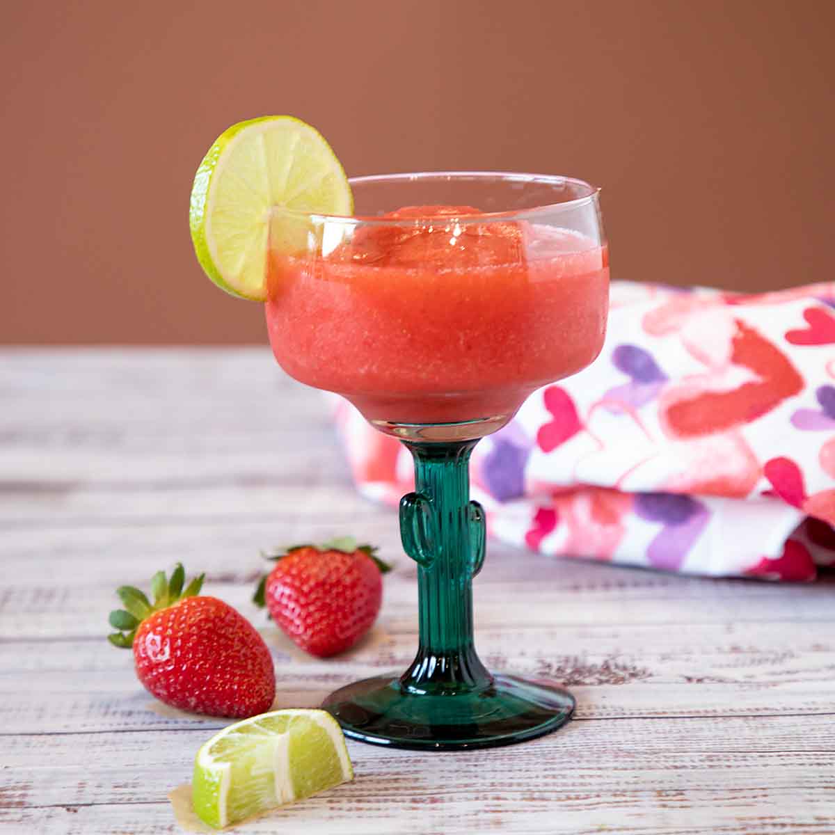 Strawberry Margarita in cactus glass
