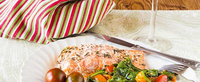 Sheet Pan Salmon with Roasted Tomatoes and Spinach