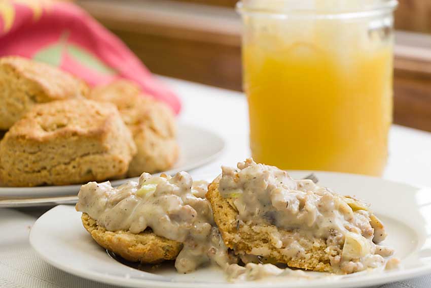 Creamy gravy & savory sausage, topping carb-happy biscuits, makes Biscuits and Gravy a comfort food that's perfect any time of day!