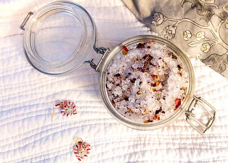 Homemade Bath Salts are easy to make, soothing and perfect for celebrating Valentine’s, Galentine’s or just a rejuvenating winter soak.
