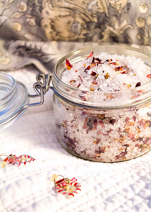 Homemade Rose Bath Salts are easy to make, soothing and perfect for celebrating Valentine’s Day, Galentine’s Day or a rejuvenating soak any time.