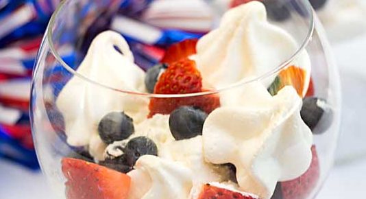 Red White and Blueberry Parfait with Meringue Stars