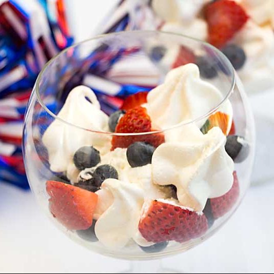 Red White and Blueberry Parfait with Meringue Stars