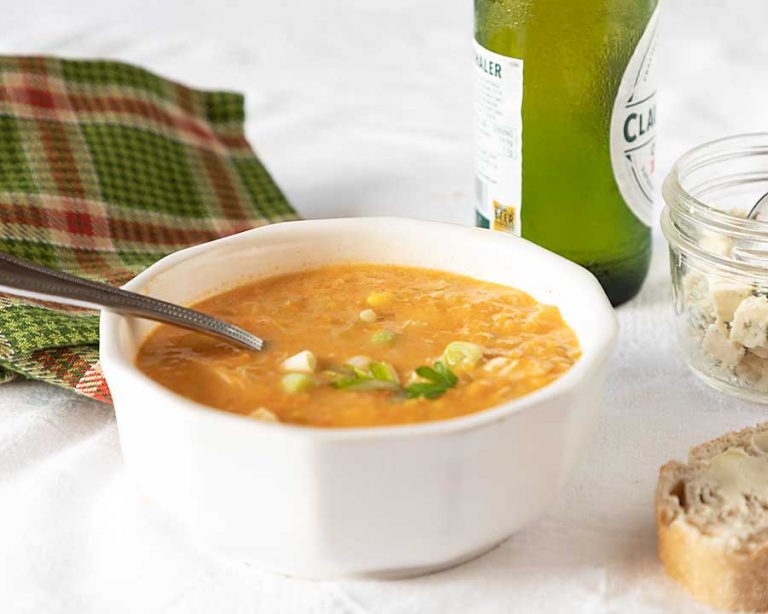 Based on the popular appetizer, Buffalo Wing Soup, has a ton of flavor, tender chicken and even a few vegetables. Perfect for game day or any day.