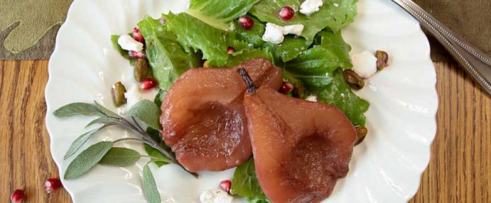 Poached Pear Salad with Goat Cheese