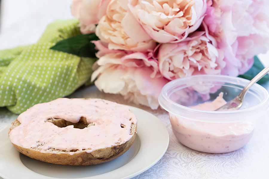 bagel with strawberry cream cheese