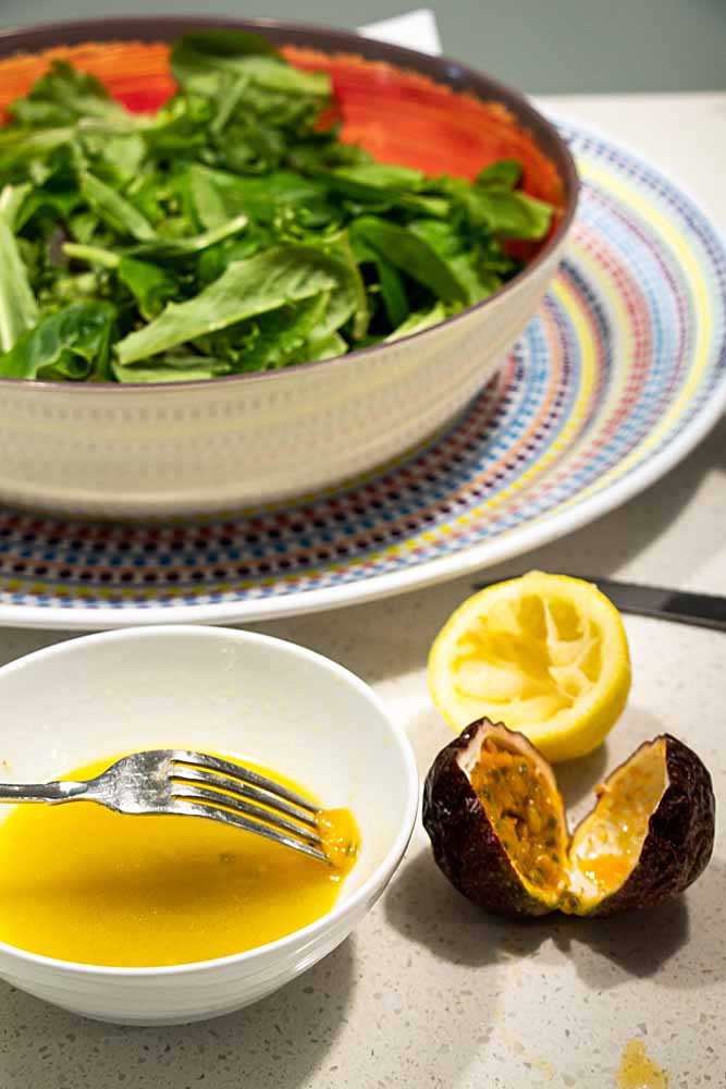 Blackberries, starfruit and salad greens pair with fresh passion fruit dressing in this tasty Moon and Starfruit Salad.