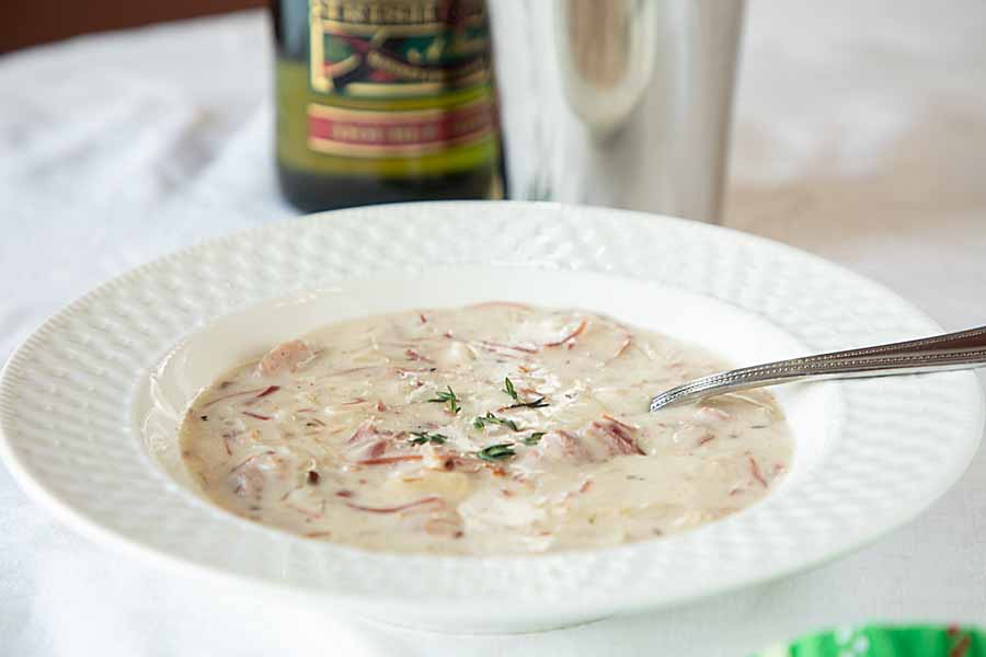 Meaty and creamy, this low-carb Reuben soup blends corned beef, swiss cheese and sauerkraut into a soup that’s perfect St Patrick’s Day--or any time. 