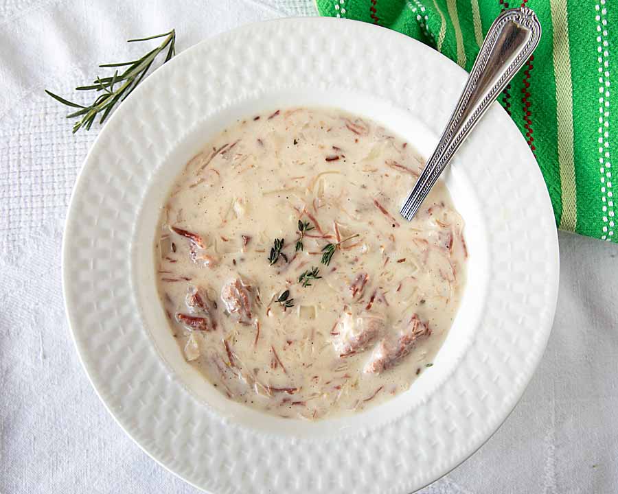 Meaty and creamy, this low-carb Reuben soup blends corned beef, swiss cheese and sauerkraut into a soup that’s perfect St Patrick’s Day--or any time. 