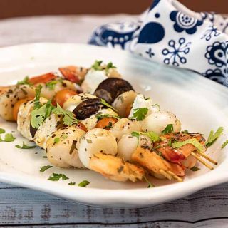 With shrimp, scallops and halibut (or other firm fish), these mixed seafood kabobs are decadence on a skewer. No pre-marinade needed.