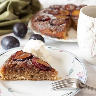 Caramelized and slightly crusty, this plum upside-down cake celebrates fall perfectly at breakfast or dessert.