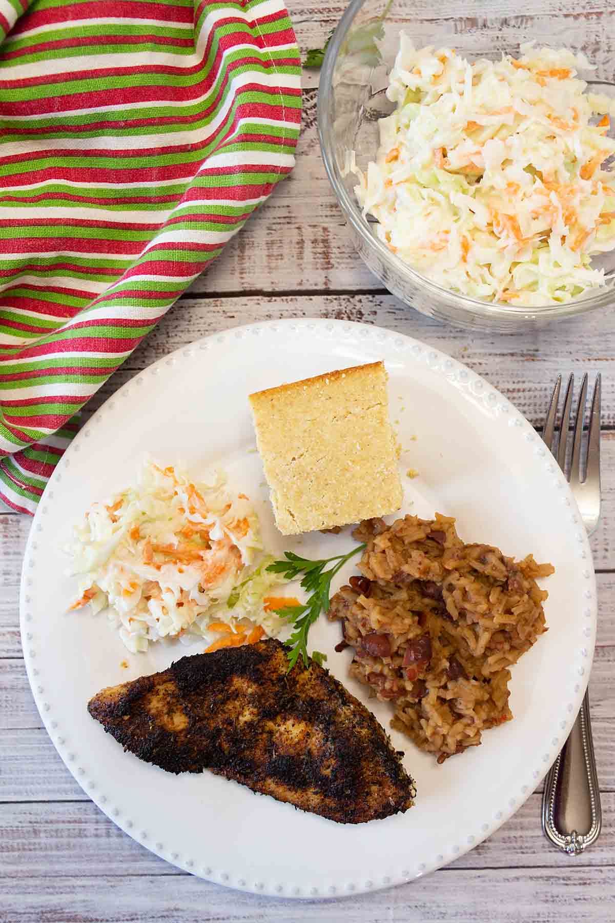 Blackened Chicken is a spicy and flavorful main dish from Cajun country. Add simple sides like coleslaw and corn bread for a quick & easy dinner. 