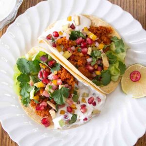 With a bit of spice and a hint of sweet, Vegan Breakfast Tacos with Pomegranate Salsa will please the vegans, vegetarians and meat lovers!