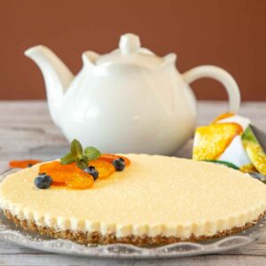 Lemon Posset Tart with teapot