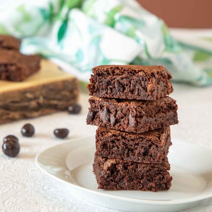 whole wheat brownies cut and stacked
