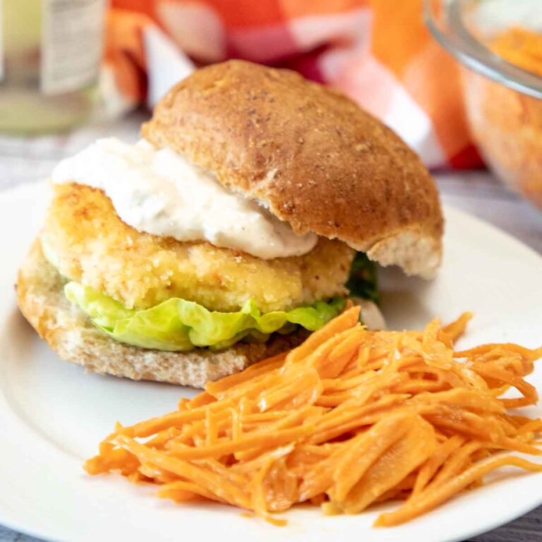 Shrimp Burger with carrot slaw