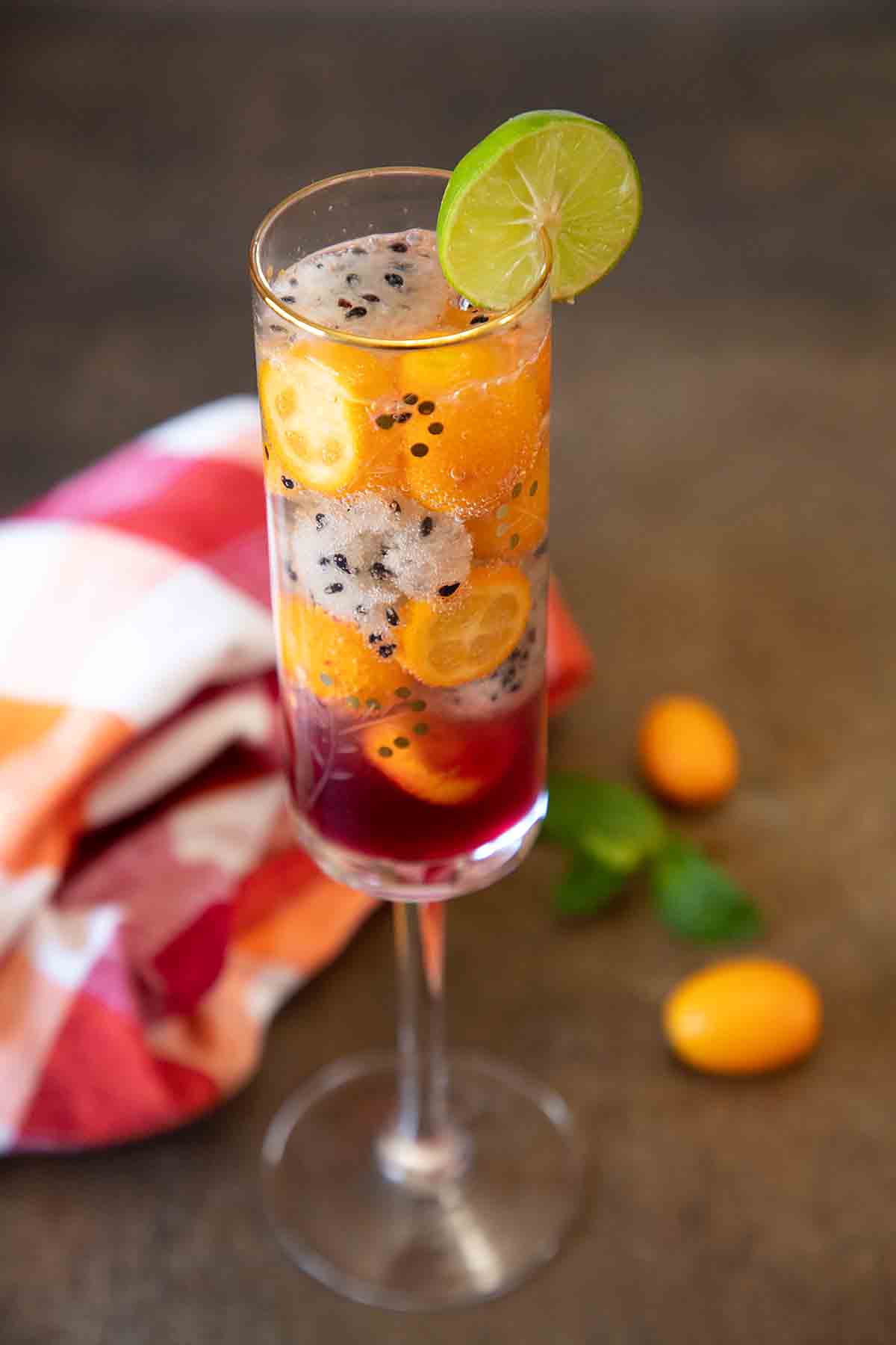 blood orange mimosa with fruit