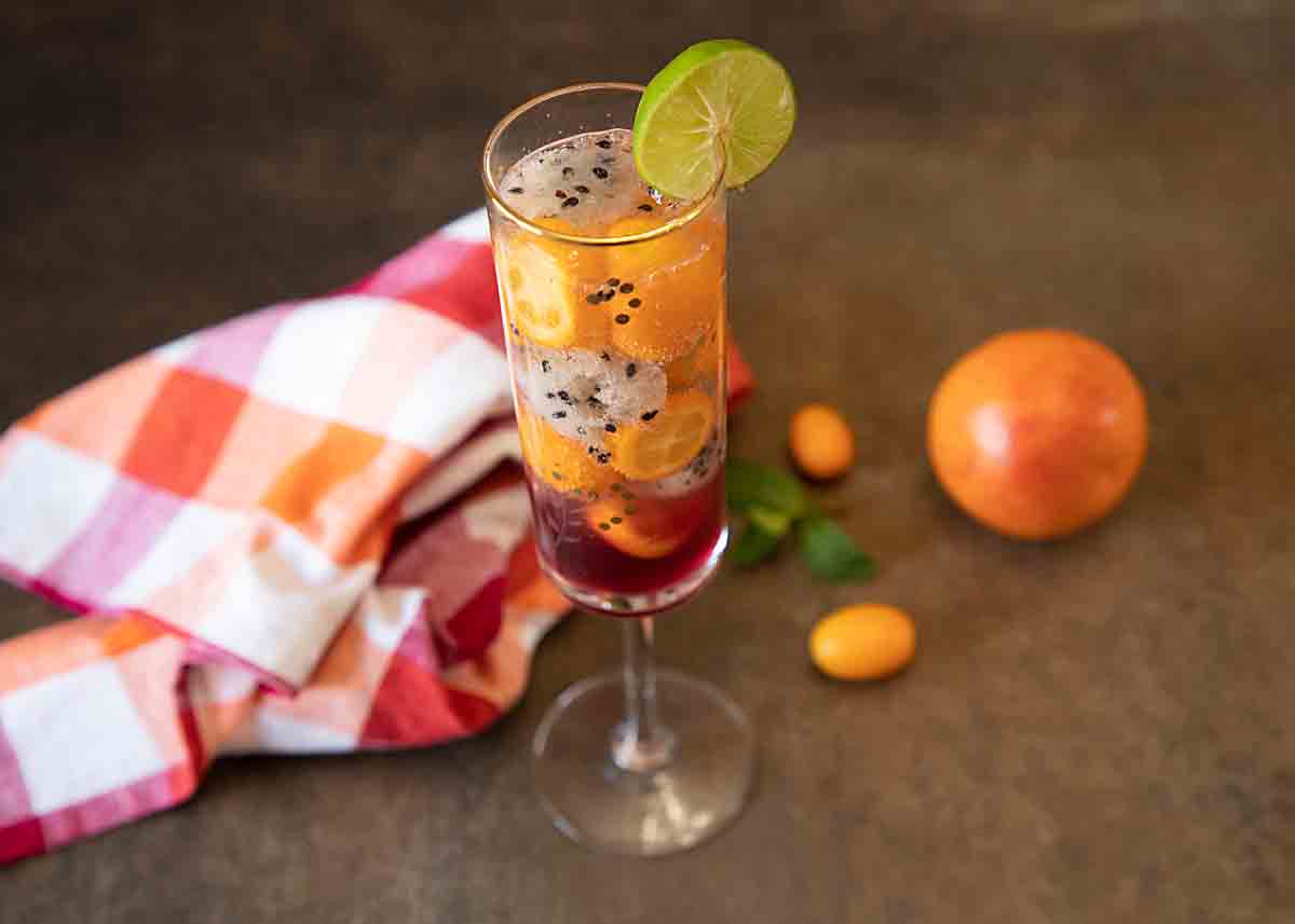 Blood Orange Mimosa with Fruit