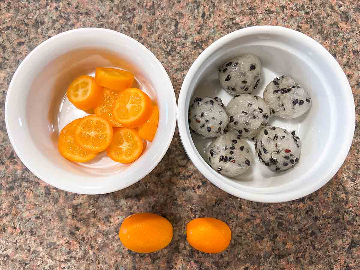 cut up kumquats and dragon fruit