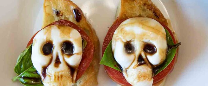 (Maybe) Halloween Caprese Crostini #HalloweenTreatsWeek