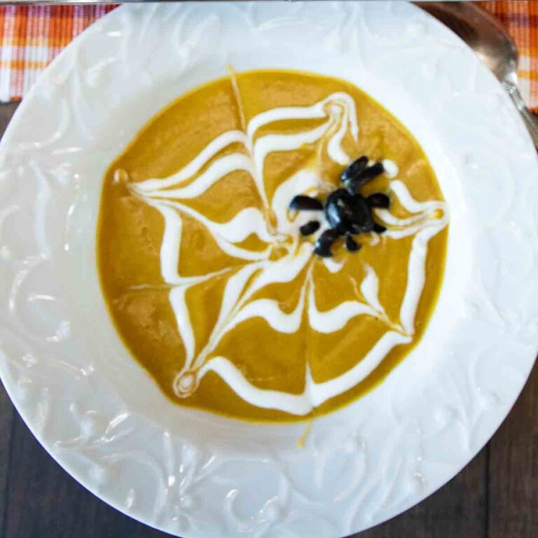 PUmpkin Pear soup with web and spider