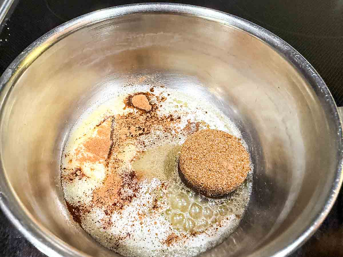 combine sauce ingredients in a skillet